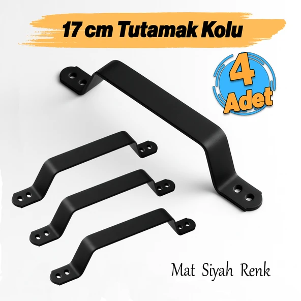 Mat Siyah Renk Metal El Tutamagı (4 Adet) Çekme Kolu Kapı Tutma Kulbu 17 cm Kulp Kapı Tutamağı Kulbu - Resim 2