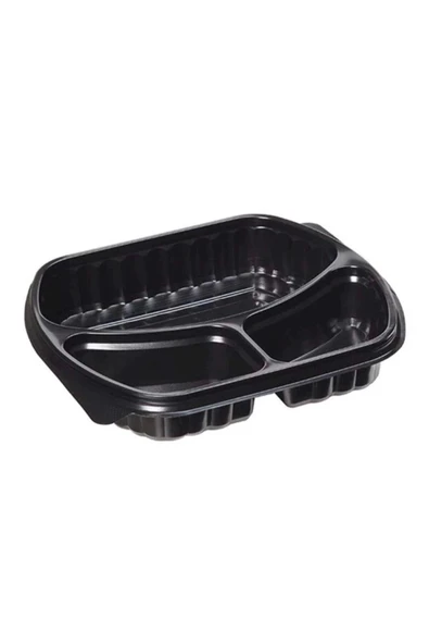 Şeffaf Kapaklı Sıcak Soğuk Isıya Dayanıklı Yemek Salata Kabı - 3 Bölmeli - 21x25 Cm. - 50 Adet - Resim 3