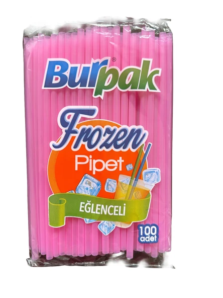 Burpak Frozen Kalın Kokteyl Buzlu İçecek Pipet - Düz - Pembe - 22 Cm. - 8 mm. -100 Adetlik 3 Paket - 2
