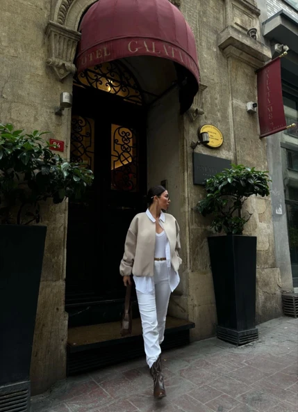 Kaşe Kaşmir Fermuarlı CEKET - Bej - 2