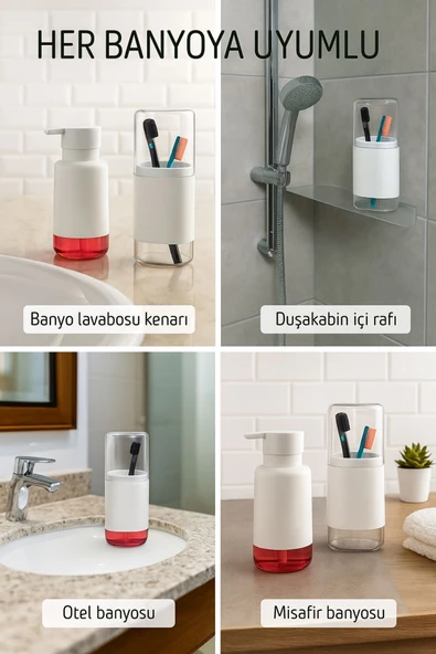 2'li Pratik Sıvı Sabunluk ve Diş Fırçalık Seti Beyaz - 2
