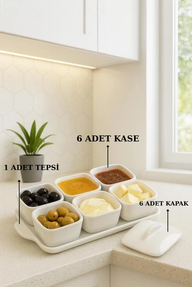 6'lı Tepsili Lüks Kahvaltılık Sosluk Reçellik ve Çerezlik Seti Takımı - Tepsili Kapaklı Lüks Kahvaltı Sunum Seti - 2