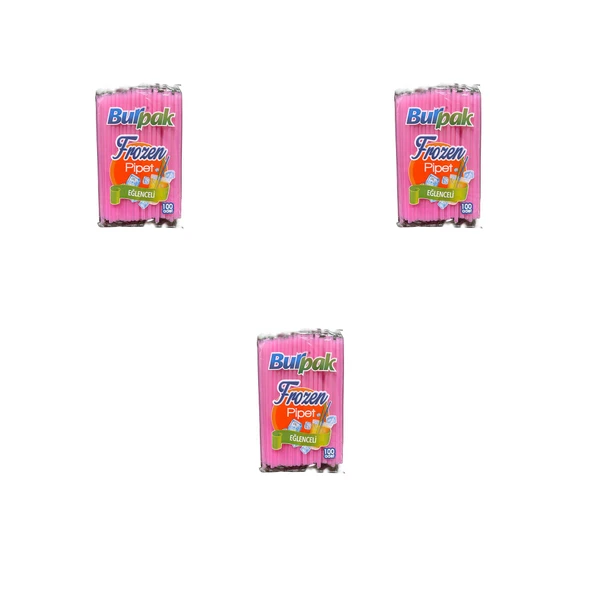 Burpak Frozen Kalın Kokteyl Buzlu İçecek Pipet - Düz - Pembe - 22 Cm. - 8 mm. -100 Adetlik 3 Paket - 1