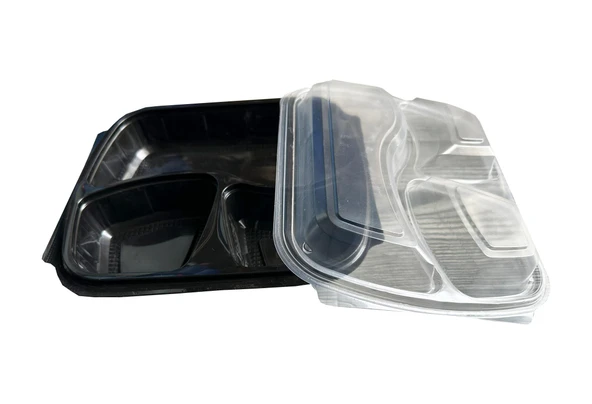 Şeffaf Kapaklı Sıcak Soğuk Isıya Dayanıklı Yemek Salata Kabı - 3 Bölmeli - 21x25 Cm. - 30 Adet - Resim 2