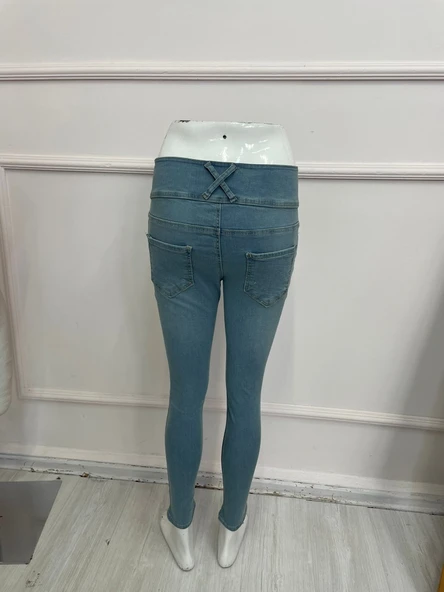 Yüksek Bel Likralı Jean Pantolon 90 Cm - Resim 7