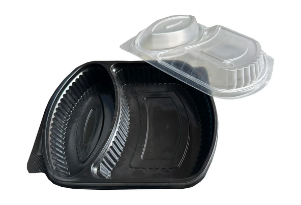 Şeffaf Kapaklı Sıcak Soğuk Isıya Dayanıklı Yemek Salata Kabı - 2 Bölmeli - 21x25 Cm. - 100 Adet - Resim 2