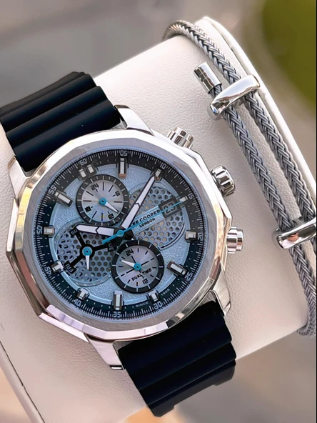 Lee Cooper İtalyan Tasarım Bileklik Hediyeli Silikon Kordon 5 Atm Erkek Kol Saati ELC.08238.301 ürün görseli