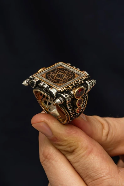 İslam Usta Koleksiyonundan Süleyman Mührü 925 Erkek Gümüş Yüzük - Resim 6