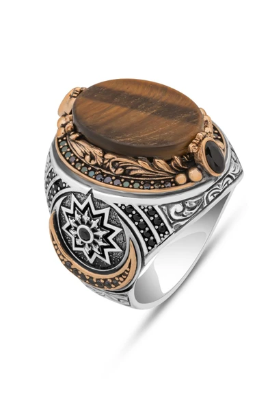 Fetih Koleksiyonumuzdan Kaplan Gözü Taşlı 925 Erkek Gümüş Yüzük - Resim 2