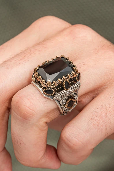 Siyah Zirkon Taşlı 925 Erkek Gümüş Yüzük ürün görseli