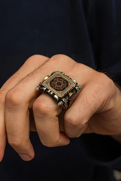 İslam Usta Koleksiyonundan Süleyman Mührü 925 Erkek Gümüş Yüzük - Resim 3