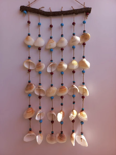 Bordo Mavi Boncuklu Deniz Kabuğu Figürlü Rüzgar Gülü - Resim 3