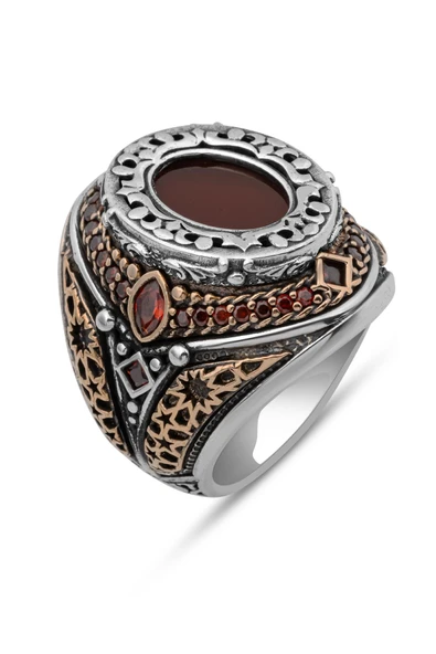 Oval Akik Taşlı 925 Erkek Gümüş Yüzük - Resim 2