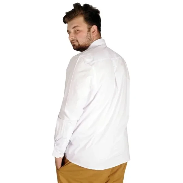 Büyük Beden Erkek Klasik Gömlek Likralı 20351 Beyaz - Resim 2