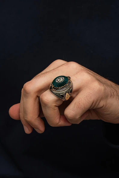 Kurt Başı Motifli Taşlı Harfli 925 Erkek Gümüş Yüzük - Resim 6