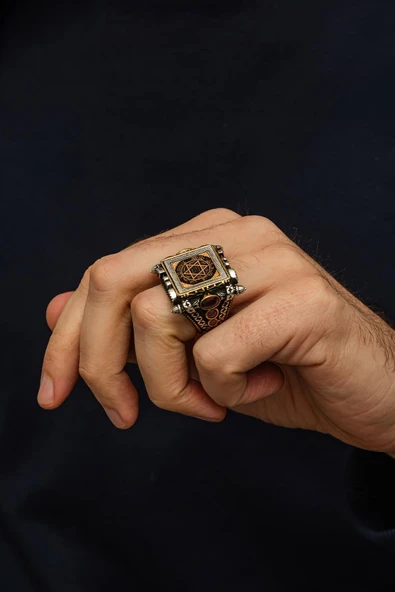 İslam Usta Koleksiyonundan Süleyman Mührü 925 Erkek Gümüş Yüzük - Resim 5