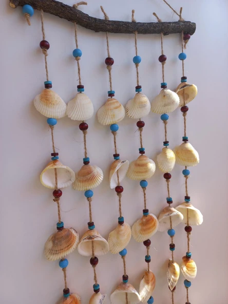 Bordo Mavi Boncuklu Deniz Kabuğu Figürlü Rüzgar Gülü - Resim 2