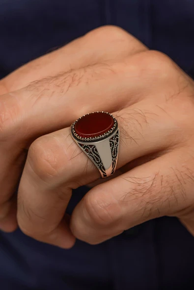 Oval Akik Taşlı  925 Gümüş Erkek Yüzük ürün görseli