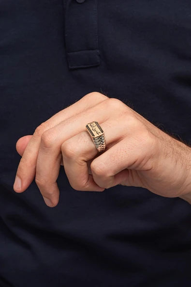 Hasbiyallah Yazılı Taşsız 925 Erkek Gümüş Yüzük - Resim 5