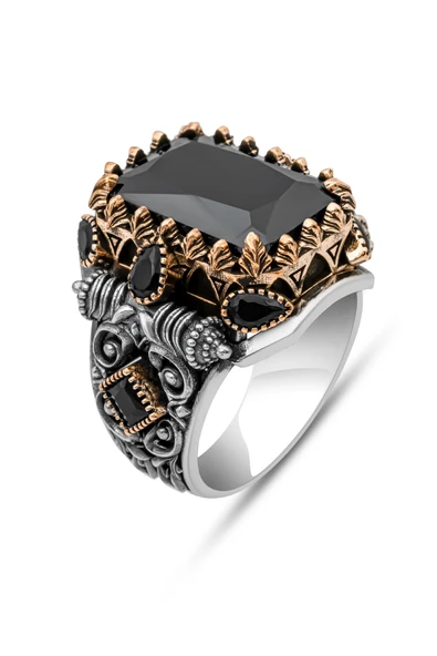 Siyah Zirkon Taşlı 925 Erkek Gümüş Yüzük - Resim 2