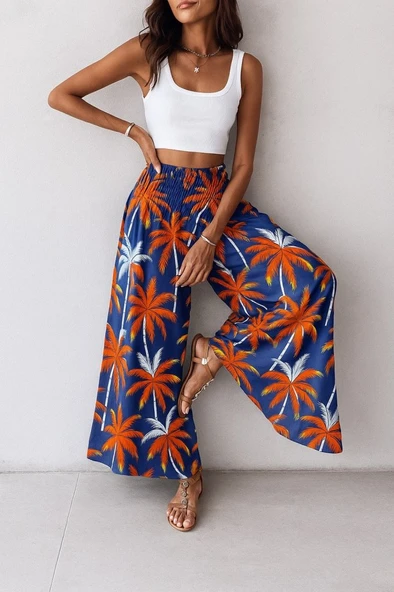 Kadın Yüksek Bel Lastikli Desenli Süprem Pantolon ürün görseli