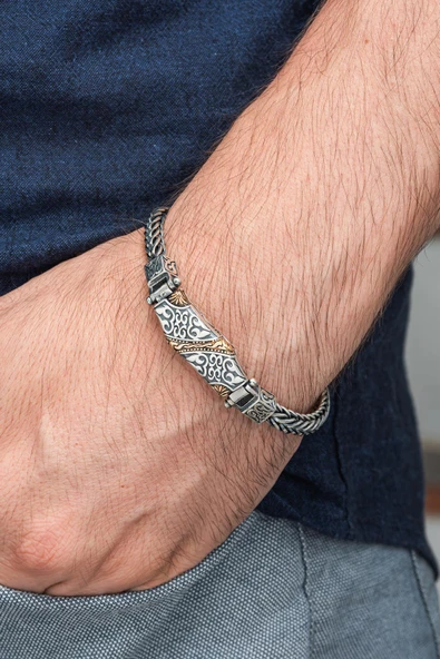 Yeni Tasarım Elişi 925 Ayar Gümüş Erkek Bileklik ürün görseli