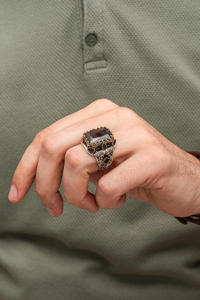 Siyah Zirkon Taşlı 925 Erkek Gümüş Yüzük - Resim 5