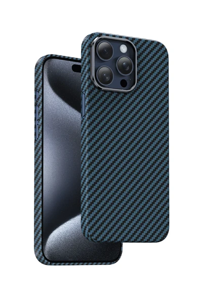 Fuchsia iPhone 15 Pro Max Manyetik Şarj Uyumlu Kevlar Kılıf - 6