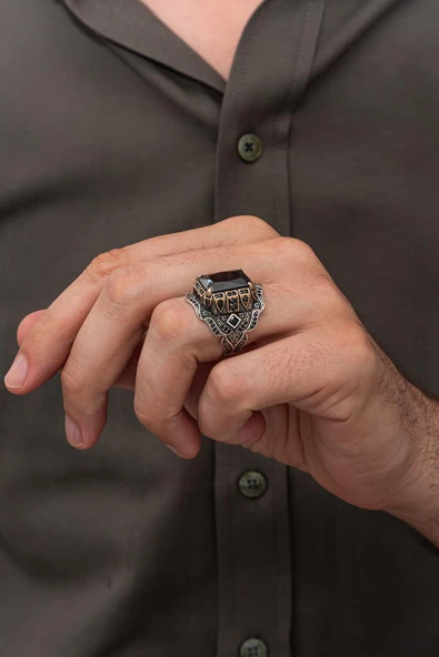 Siyah Zirkon Taşlı 925 Erkek Gümüş Yüzük - Resim 4
