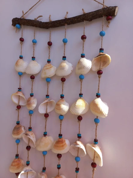 Bordo Mavi Boncuklu Deniz Kabuğu Figürlü Rüzgar Gülü ürün görseli 1