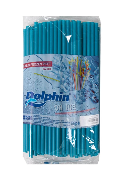 Dolphin Frozen Kalın Kokteyl Buzlu İçecek Pipet - Düz - Turkuaz - 22Cm. - 8mm. -100 Adetlik 3 Paket - 3