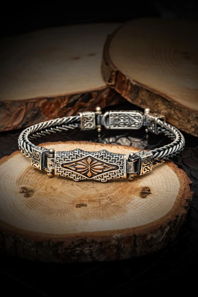 Yeni Tasarım Elişi 925 Ayar Gümüş Erkek Bileklik - 3