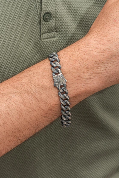 Kalem Oyma İşleme Gurmet Model 925 Gümüş Bileklik Künye - Resim 4