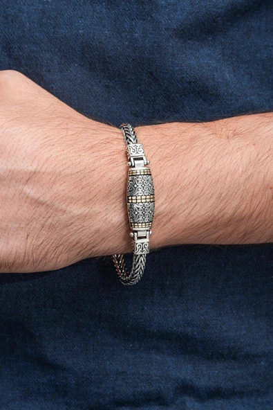 Yeni Tasarım Elişi 925 Ayar Gümüş Erkek Bileklik - Resim 7