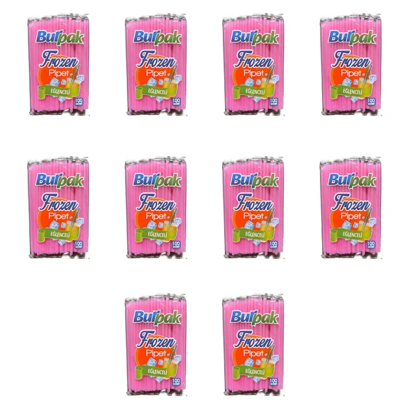Burpak Frozen Kalın Kokteyl Buzlu İçecek Pipet - Düz - Pembe - 22 Cm. - 8 mm. -100 Adetlik 10 Paket - 1