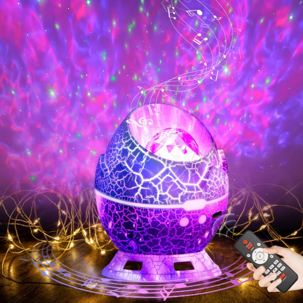 Periboia Çatlak Dinozor Yumurtası Tasarımlı Projektörlü Gece Lambası Bluetooth Özellikli - 5