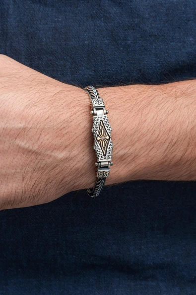 Yeni Tasarım Elişi 925 Ayar Gümüş Erkek Bileklik - 4