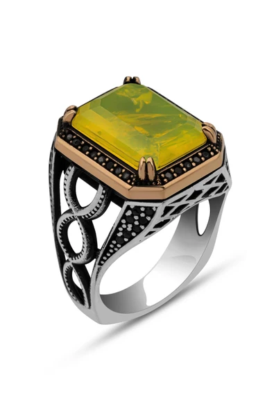 Sarı  Paraiba Taşlı  925 Gümüş Erkek Yüzük - Resim 2