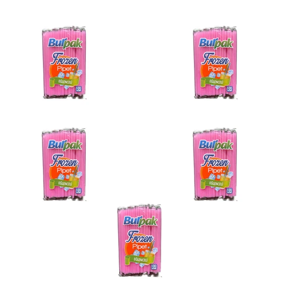 Burpak Frozen Kalın Kokteyl Buzlu İçecek Pipet - Düz - Pembe - 22 Cm. - 8 mm. -100 Adetlik 5 Paket - 1