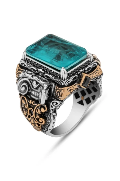 İslam Usta Koleksiyonundan Mavi Taşlı 925 Erkek Gümüş Yüzük - Resim 2