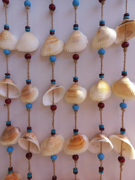 Bordo Mavi Boncuklu Deniz Kabuğu Figürlü Rüzgar Gülü - Resim 4