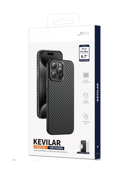 Fuchsia iPhone 15 Pro Max Manyetik Şarj Uyumlu Kevlar Kılıf - 5