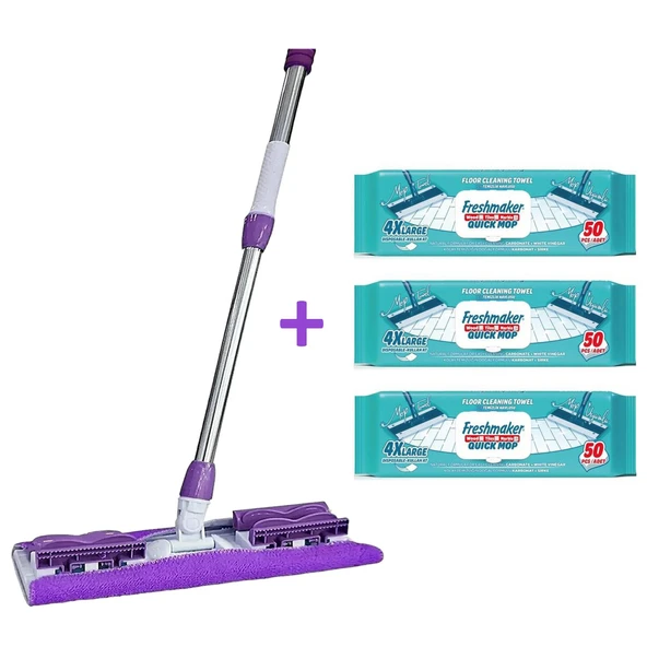 Dmr Mandallı Sihirli Mop Takımı + 3 Adet Freshmaker 50'li Mop Uyumlu Yer Temizlik Havlusu - Set ürün görseli