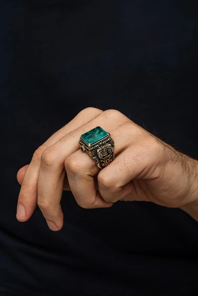 İslam Usta Koleksiyonundan Mavi Taşlı 925 Erkek Gümüş Yüzük - Resim 7