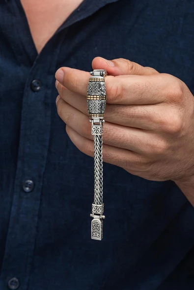 Yeni Tasarım Elişi 925 Ayar Gümüş Erkek Bileklik - Resim 4