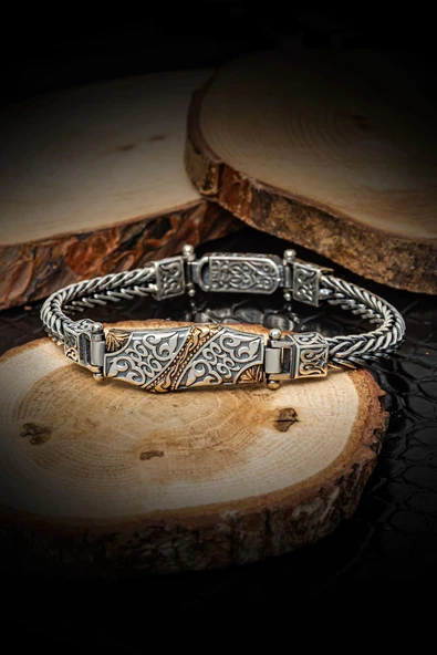 Yeni Tasarım Elişi 925 Ayar Gümüş Erkek Bileklik - Resim 7