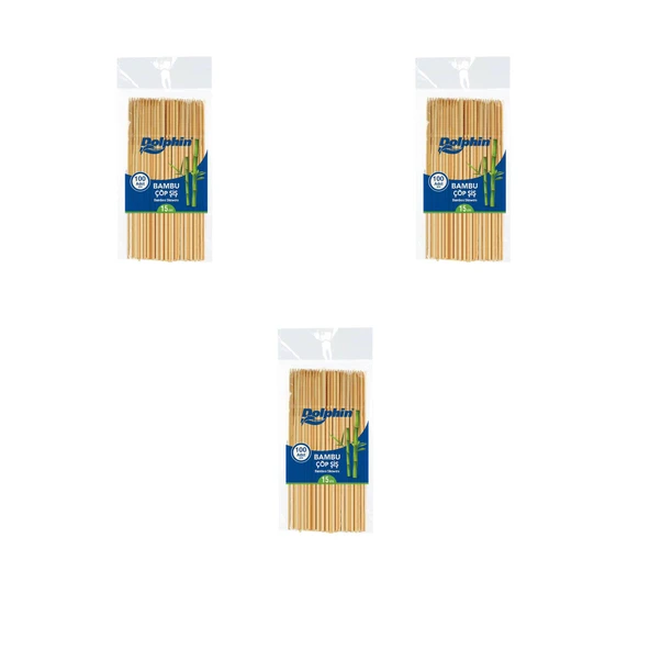 Dolphin Bambu Ahşap Çöp Şiş - Boy : 15 Cm. / En : 3mm - 100 Adetlik 3 Paket ürün görseli 1