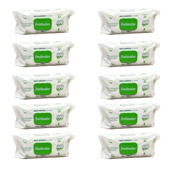 Freshmaker Karbonat ve Beyaz Sirke Katkılı Yüzey Temizlik Islak Havlusu - 100'lü 10 Paket ürün görseli