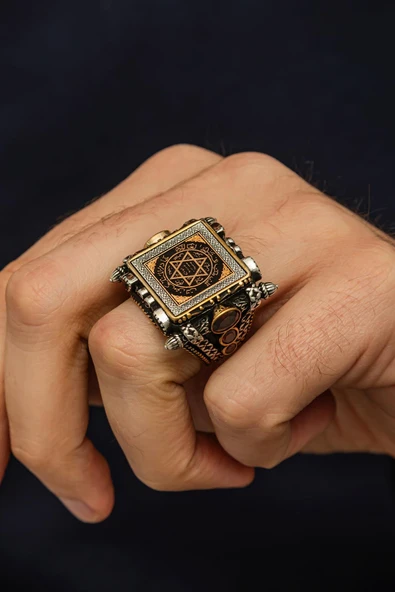 İslam Usta Koleksiyonundan Süleyman Mührü 925 Erkek Gümüş Yüzük - Resim 7