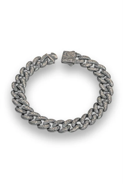 Kalem Oyma İşleme Gurmet Model 925 Gümüş Bileklik Künye - Resim 2